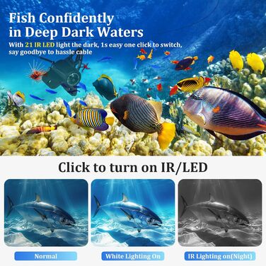 Підводна рибальська камера з ехолотом, 4,3-дюймовим IPS-дисплеєм та 20-метровим кабелем, водонепроникна, ширококутна нічна камера з кутом огляду 220 для морської, річкової та підлідної риболовлі