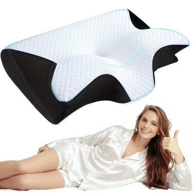 Подушка Curosleep - ергономічна підтримка для шиї, ортопедична подушка для підтримки шиї Dreamsleepz, подушка для контурного розгладження, комфортна подушка для підтримки шийного відділу хребта з піною з ефектом пам&39яті для покращення сну (чорна)