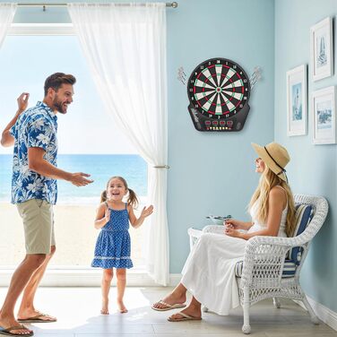 Набір електронних дротиків HOMCOM зі світлодіодним дисплеєм, автоматичним підрахунком очок, звуковими ефектами, 6 дротиків, 24 головки для дротиків, 27 ігор та 243 варіантами влучань для 16 гравців, 44 x 51,5 x 3,2 см