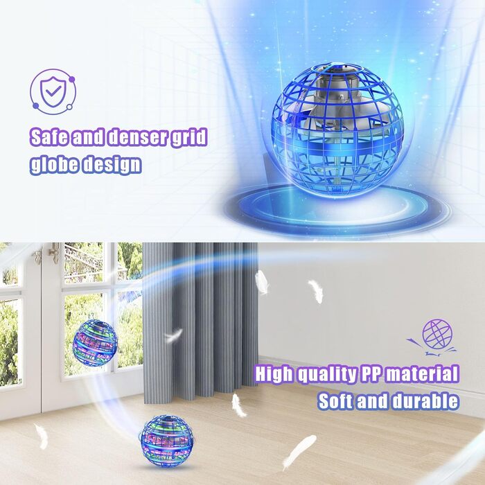 Літаюча куля Orb Toys 2025 – Hover Ball Pro з RGB-підсвічуванням, Magic Boomerang Hand Controller Mini Drone для хлопчиків, дівчаток, дітей 8–12 років (синій)