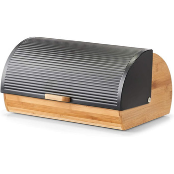 Хлібниця, бамбук/метал, чорна, приблизно 39 x 27 x 19 см, для зберігання хліба, модна чорна хлібниця, безпечна для харчових продук