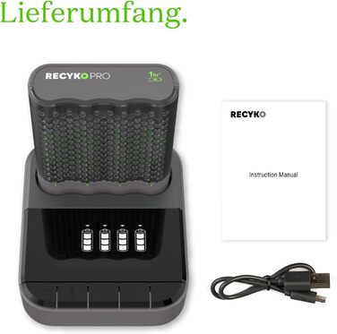 Зарядний пристрій GP RECYKO PRO USB P461, включаючи 4 батарейки RECYKO PRO AA 2000 мАг та USB-док-станцію, зарядний пристрій із док-станцією та 4 батарейками AA