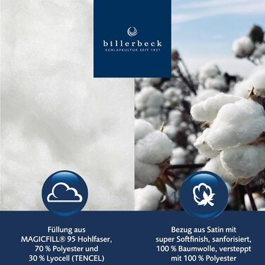 Подушка billerbeck E22 Wash-Star - подушка з волокна 80 x 80 см - середня підтримка - бавовняний чохол на блискавці - MAGICfill 95 - порожнисте волокно, біла 080x080 см - середня підтримка