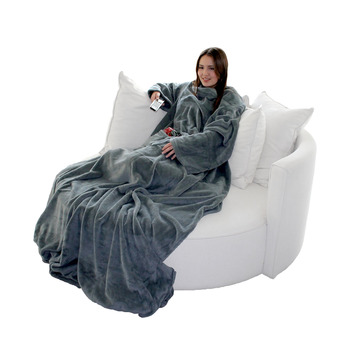 Пухнастий плед для телевізора Brandsseller з рукавами 170x200 см, з кашеміру - накидка на ніжки та 2 кишені - м&39який плед, покривало сірого кольору 170x200 см сірого кольору