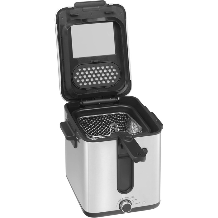 Міні-фритюрниця з жиром/олією, міні-фритюрниця з картоплерізкою, 1000 Вт, знімний контейнер для олії, для хрусткої картоплі фрі, матова нержавіюча сталь матова