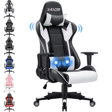 Ігрове крісло Homall, ергономічне офісне крісло, поворотне крісло з високою спинкою, крісло для ПК з регульованим кутом нахилу, підголівником та поперековою опорою (біле), дуже велике