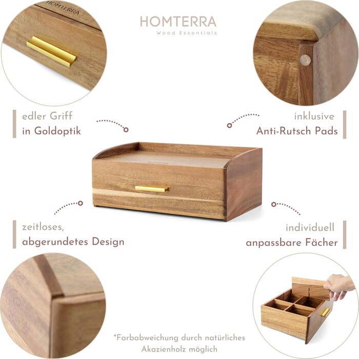 Чайна скринька з дерева акації Стильне сховище для чаю з шухлядою 8 великих відділень (до 144 чайних пакетиків) Органайзер для чайних пакетиків з полицею Розміри 33 см x 20 см x 13 см