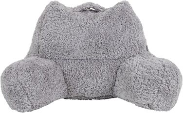 Подушка для читання Icon Teddy Bear зі спинкою, сіра, пухнаста подушка для читання з наповнювачем-мішком, підтримка спини з ручкою для перенесення, сірого кольору