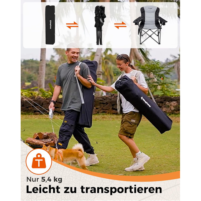 Крісло для кемпінгу KingCamp, складне, міцне, для дорослих, висота 205 кг, складні кемпінгові крісла, з регульованою поперековою опорою, сумкою-холодильником та підлокітниками, висока спинка, садове крісло, риболовля M - чорний сучасний