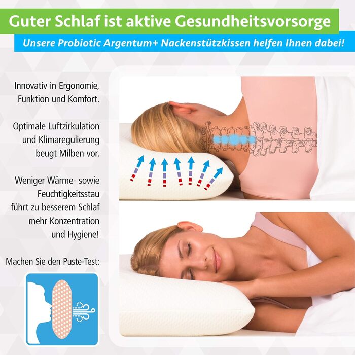 Ортопедична подушка для шиї з пробіотиками та алое вера, виготовлена з піни з ефектом пам&39яті, 40x80x12 см, яку можна прати, 80 x 40 x 12 см