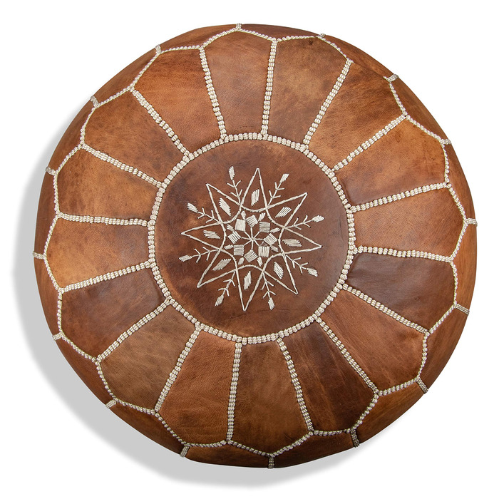 Пуфи та подушки Преміум-пуф зі справжньої шкіри - Ручна робота - Доставка з наповнювачем - Пуф-мішок для ніг (Коньяк-коричневий)