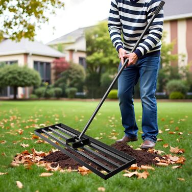 Гребінь-рівняльник для газону 75x25 см з регульованою ручкою (213 см) та антиковзким покриттям, міцний інструмент для вирівнювання газону. Ідеально підходить для саду та подвір'я, чорний колір.