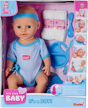 Повна вінілова лялька зі сплячими очима, функцією пиття та вологості та аксесуарами, 8 частин, 43 см, Baby Doll, від 3 років, 1050