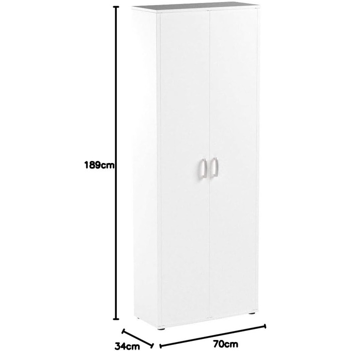 Багатоцільова шафа Картотечна шафа Універсальна шафа 2 дверцята Ширина 70 см Глибина 34 см Висота 190 см вкл. 5 полиць Меламінове покриття Arconati Білий стелаж