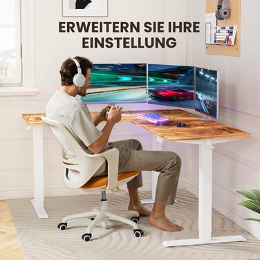 Електрично регульований по висоті L-подібний стіл 160 x 140 см, L-подібний стіл з одним двигуном, кутовий стіл з регулюванням висоти та 4-позиційним керуванням пам&39яттю 160 x 140 см, колір світлого вінтажного дерева