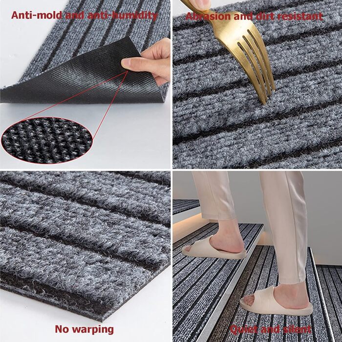 Протиковзкі килимки для сходів, що миються, для використання всередині та зовні приміщень, водонепроникні гумові килимки для сходів, протиковзкі накладки на килимки для сходів (4 шт.), протиковзкий килимок для дітей, людей похилого віку та собак (колір че