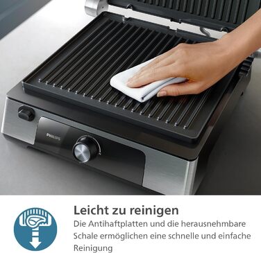 Контактний гриль Philips антипригарне покриття, регулювання температури 60C200C, розкладний корпус 180