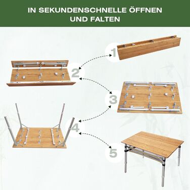 Складаний кемпінговий стіл, бамбук, складний, регульований по висоті, садовий стіл для вулиці, складний з алюмінієвими ніжками для кемпінгу, пікніків, приготування їжі, походів, подорожей - 100 x 60 см