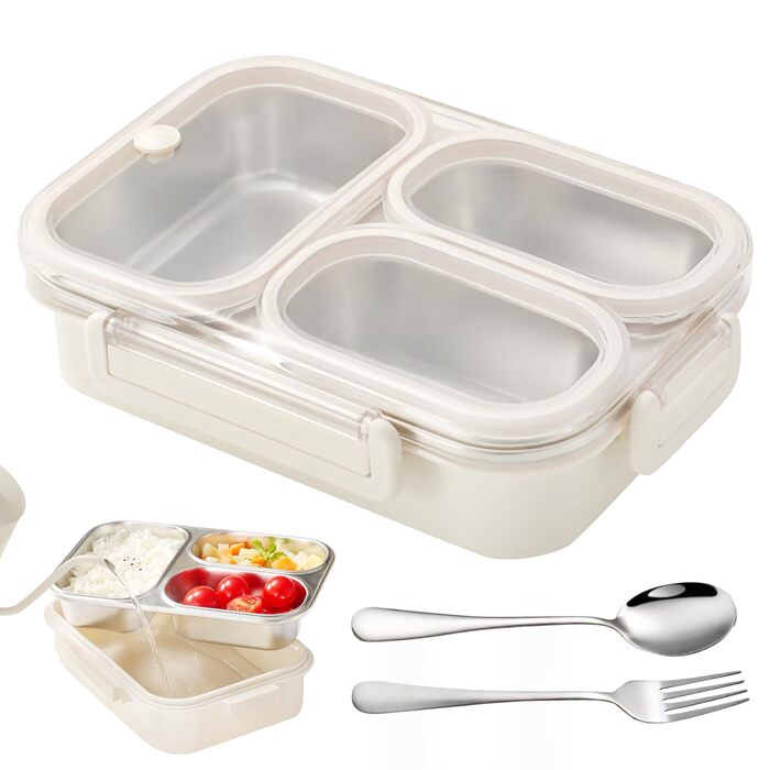 Металева ланч-бокс з двома відділеннями, 1000 мл. Дитячий бенто-бокс з нержавіючої сталі 304, портативний, герметичний контейнер для перекусу з роздільниками, для школи, офісу та подорожей. Розміри 22166,5 см.