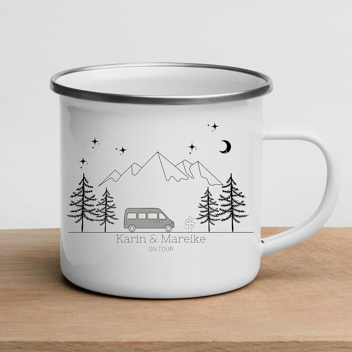 Емальована кружка Маленька Матильда, барвиста персоналізована кемпінгова кружка з іменем для кемпінгу, кавова кружка, аксесуар для каравану, кружка з нержавіючої сталі, подарунок для кемперів (сірий колір)