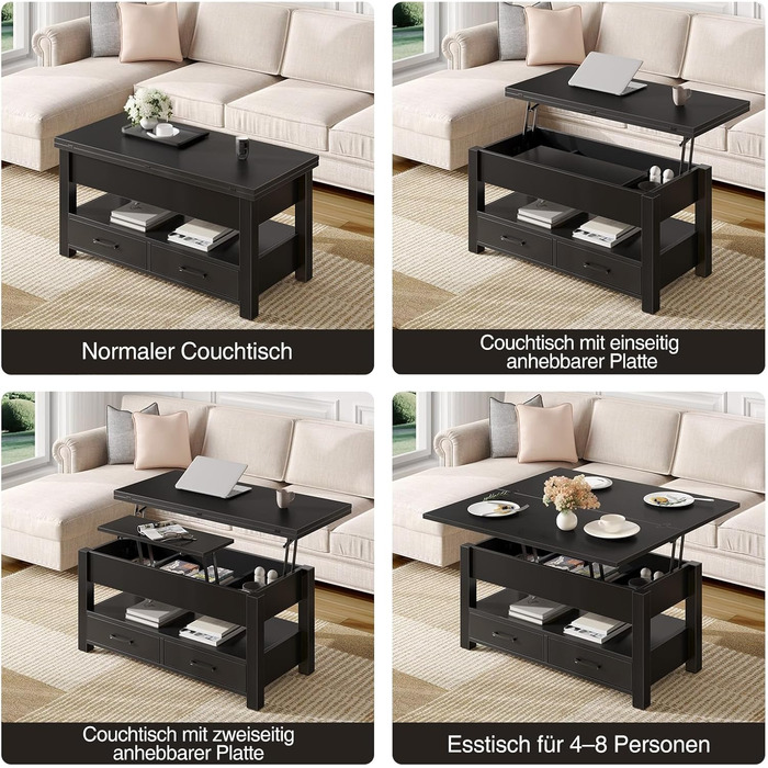 Журнальний столик Rolanstar з регульованою висотою та 2 шухлядами, дерев&39яний стіл для вітальні 100 x 50 см, компактний та простий у складанні для спальні, чорний