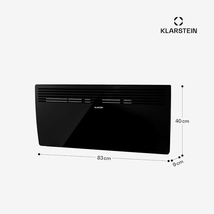 Електричний обігрівач Klarstein, конвекторний обігрівач, окремостоячий або настінний, енергозберігаючий, датчик відкритого вікна, електричний радіатор з термостатом, 2000 Вт, чорний