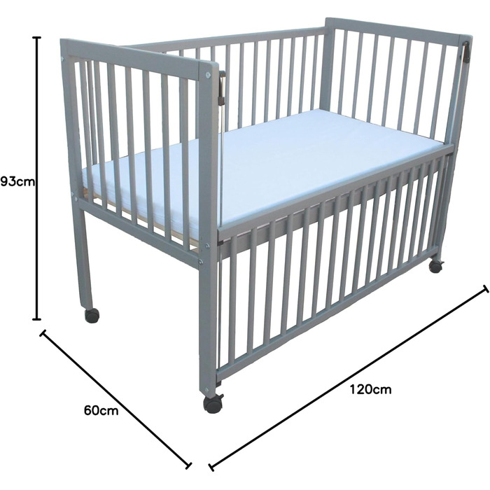 Дитяче ліжко/Біч-ліжко/Ліжко для малюків 2-в-1 Micoland 120x60 см з матрацом сірого кольору