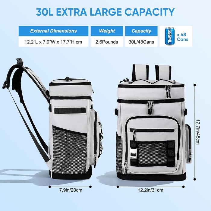 Великий рюкзак-холодильник об&39ємом 30 л, рюкзак з відділенням-холодильником, великий водонепроникний ізольований рюкзак-холодильник, герметична складна сумка для пікніка, портативний холодильник для барбекю та пікніків