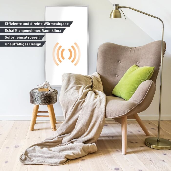 Інфрачервоний обігрівач KAISER 600 Вт - Нагрівальна панель з підставкою та РК-дисплеєм - Настінний та стельовий монтаж або портативний - Енергозберігаючий електричний обігрівач з термостатом та пультом дистанційного керування - для вітальні, ванної кімнат