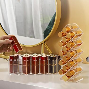 Секційний акриловий органайзер для зберігання помади, органайзер для блисків для губ, тримач для помади, органайзер для макіяжу, тримач для помади для туалетного столика у ванній кімнаті, 2-