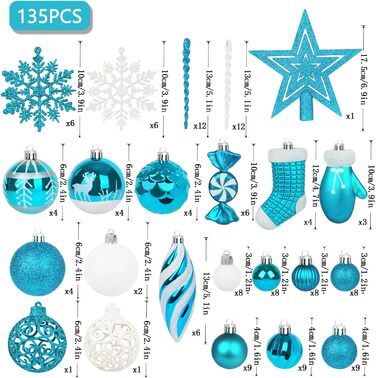 Набір різдвяних прикрас із 135 предметів бірюзові Miaikoe