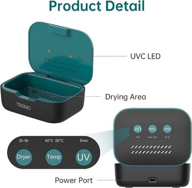 Електронна сушарка для слухових апаратів, ультрафіолетове C (UV-C) очищення та осушувач, автоматична сушарка