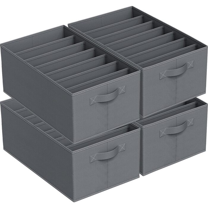 Комплект із 4 ящиків-органайзерів Niviy для гардеробу, складні коробки для зберігання одягу, штанів, спідньої білизни, штабелюваний органайзер для гардеробу, система коробок для зберігання з 7 відділеннями (Д44*Ш30*В20 см, сірий - комплект із 4 предметів 