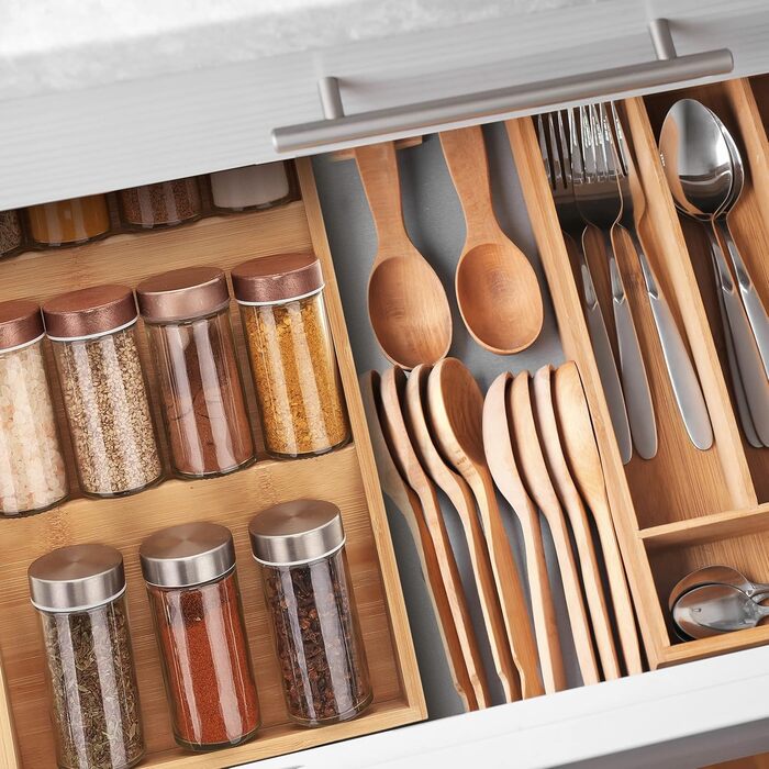 Шухляда для спецій Relaxdays, бамбук, ВxШxГ 5 x 20 x 38 см, 3 яруси, шухляда-вставка для спецій, тримач для спецій, натуральний колір 1