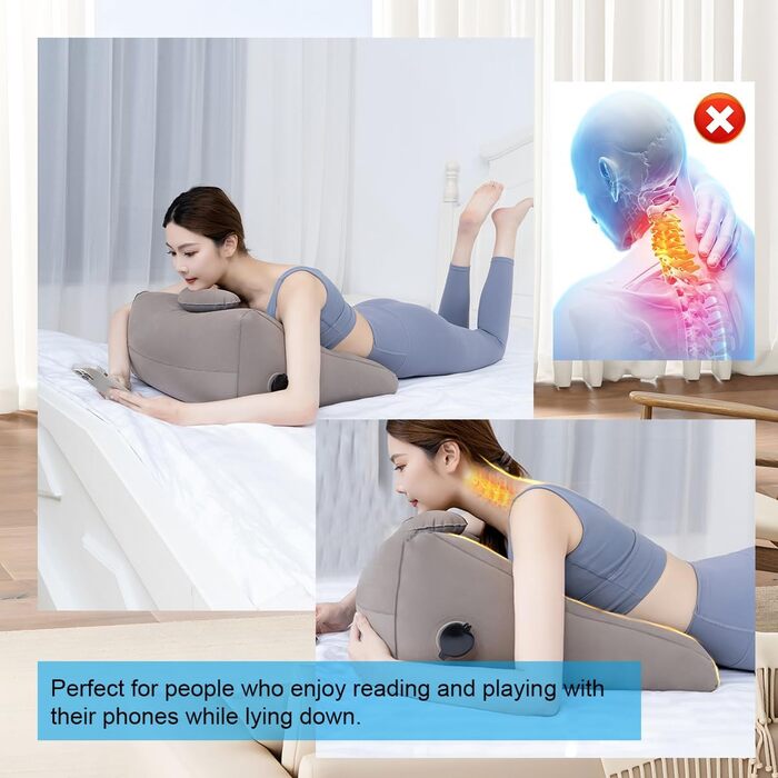 Надувна подушка для голови, подушка для відпочинку, стискальна подушка для читання з надувним мішком, клиноподібна подушка для читання, сну, фізичних вправ, підтримка підборіддя та шиї