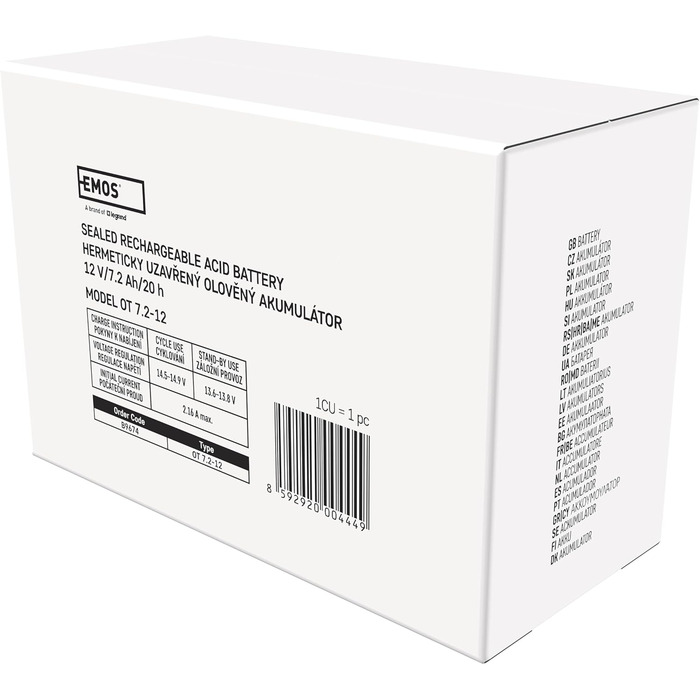 Свинцево-кислотний акумулятор, що не потребує обслуговування - 12 В 7,2 Аг - AGM акумулятор - роз&39єм Faston 6,3 мм - для пристроїв ДБЖ, сигналізації - 151 x 65 x 94 мм чорний 151 x 65 x 94 мм