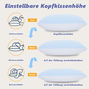 Подушка 40x80 - Подушка з мікрофібри, м&39яка та дихаюча для алергіків, регульована висота, підходить для сну на боці, животі та спині, ергономічна подушка від болю в шиї, 40x80 см, небесно-блакитний, 1