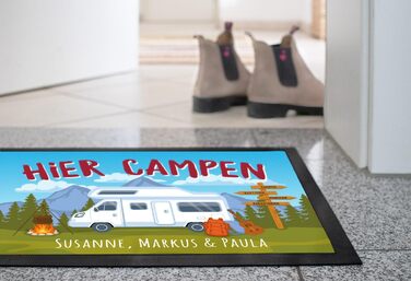 Персоналізований килимок для кемпінгу з іменем, подарунок для власників автофургонів та сімей, нековзний та миється, чорний, 60x40 см, у кемпінговому стилі, чорний