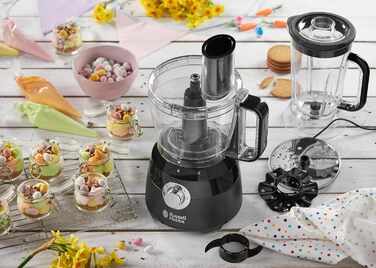 Кухонний комбайн Russell Hobbs Multi Міксер/Блендер/Подрібнювач/Різак/Мішалка Кухонний комбайн Matt Black (змішування, нарізка та решітка тощо, аксесуар, безпечний для посудомийної машини, 600 Вт)24732-56 Кухонний комбайн чорний