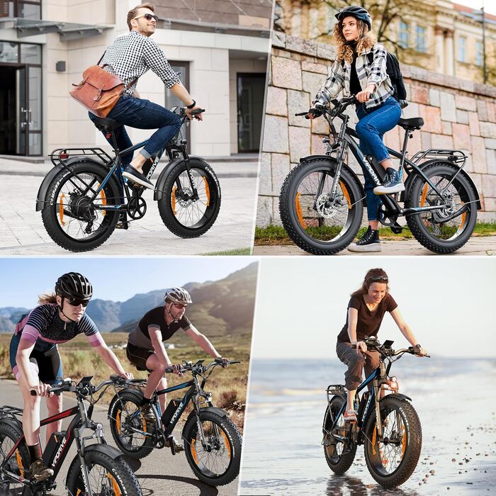 Чоловічі електричні велосипеди Ebike 48V 13Ah 624Wh знімний акумулятор, 24-дюймові жирові шини 250W мотор 5 PAS режим жіночий E Bike 7-швидкісний з РК-дисплеєм синій13AH 624Wh 62Nm.