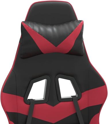 Геймерське крісло з підставкою для ніг та регульованою спинкою, функція повороту на 360 градусів, чорно-бордова штучна шкіра, включаючи подушки для голови та попереку, 36,5 x 42 см (Ш x Г)