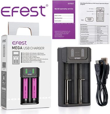 Зарядний пристрій Efest Mega USB для акумуляторів AA AAA 18650 21700 з двома слотами, швидкий 1A NiMH літій-іонний