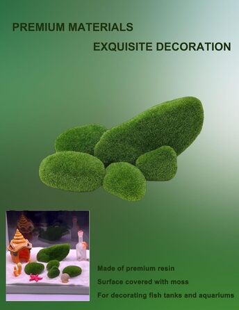 Набір мохових кульок ZLXHDL із 5 шт. прикраса зі штучного моху, декоративні мохові кульки різних розмірів, зелені флоковані камені для акваріумів та різноманітні прикраси