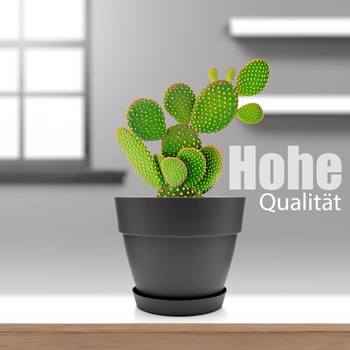 Горщик для квітів з блюдцем круглий ø47 см в антрацитовому кольорі - кашпо підходить для внутрішнього та зовнішнього використання