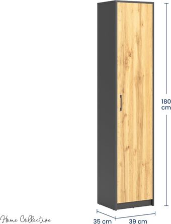 Ярусний стелаж Home Collective з матовим покриттям, шафа для документів з 4 полицями та 1 дверима, шириною 39 см, з високоякісними полімерними ручками, ідеально підходить для спальні, вітальні, коридору, офісу, графітовий дуб, 5-