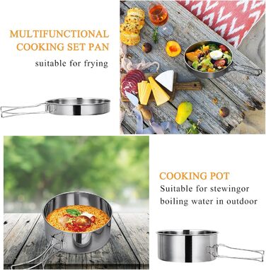 Набір посуду для кемпінгу, відкритий, 2-3 особи, горщик з нержавіючої сталі з посудом, каструля, складна кемпінгова посудина, тарілка для пікніка, походів, кемпінгу, походів, срібного кольору