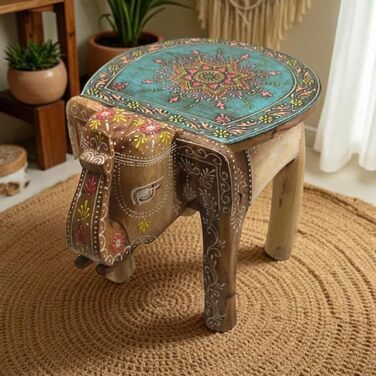 Табурет Gall&Zick Слон ручної роботи Бірюзовий дизайн мандали, дерево манго, приблизно 30 28 42 см декоративний журнальний столик/табурет кольору бірюзи