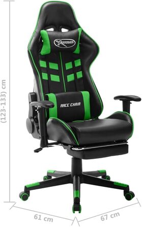Геймерське крісло, офісне крісло, з підставкою для ніг, чорно-зелене, штучна шкіра