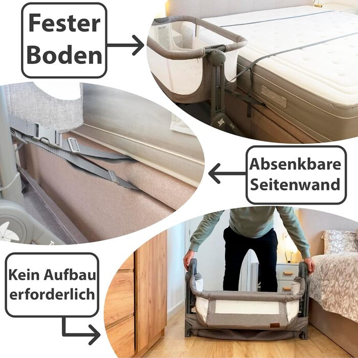 Приліжкове ліжечко Baby Comfortly з колесами Складане та регульоване по висоті (5 рівнів), дихаюче, підходить від 0 місяців до 9 кг, в комплекті матрац, простирадло та сумка не потрібно збирати (колір дерева)