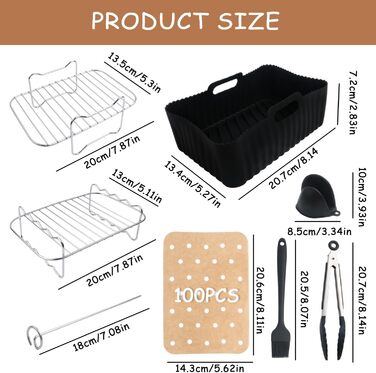 Аксесуари для двозонної аерофритюрниці, набір аксесуарів для фритюрниці з силіконовою формою для Ninja Foodi AF300EU,AF400EU,AF400EUCP, Innsky, аксесуари для подвійної фритюрниці Princess 7,6 л-9,5 л, решітка для гриля аерофритюрниці тощо